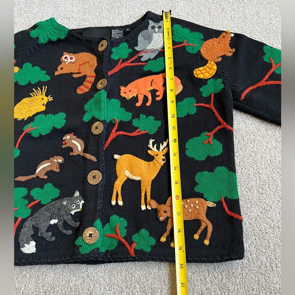 Michael Simon M Forest Animals Sweater Cardigan Embroidered - Picture 3 of 5